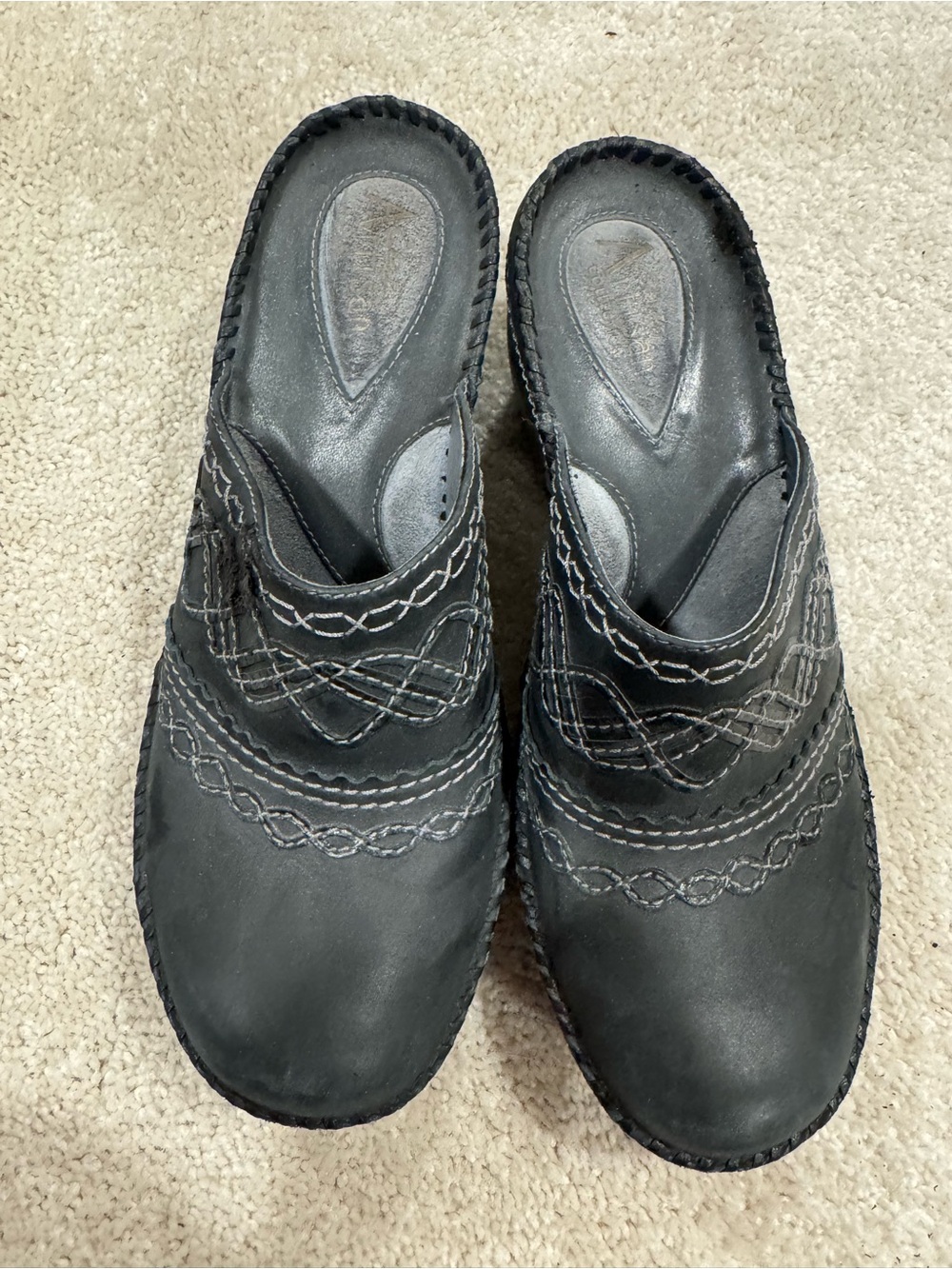 Clarks Black Leather Wedge Slip-On Mules